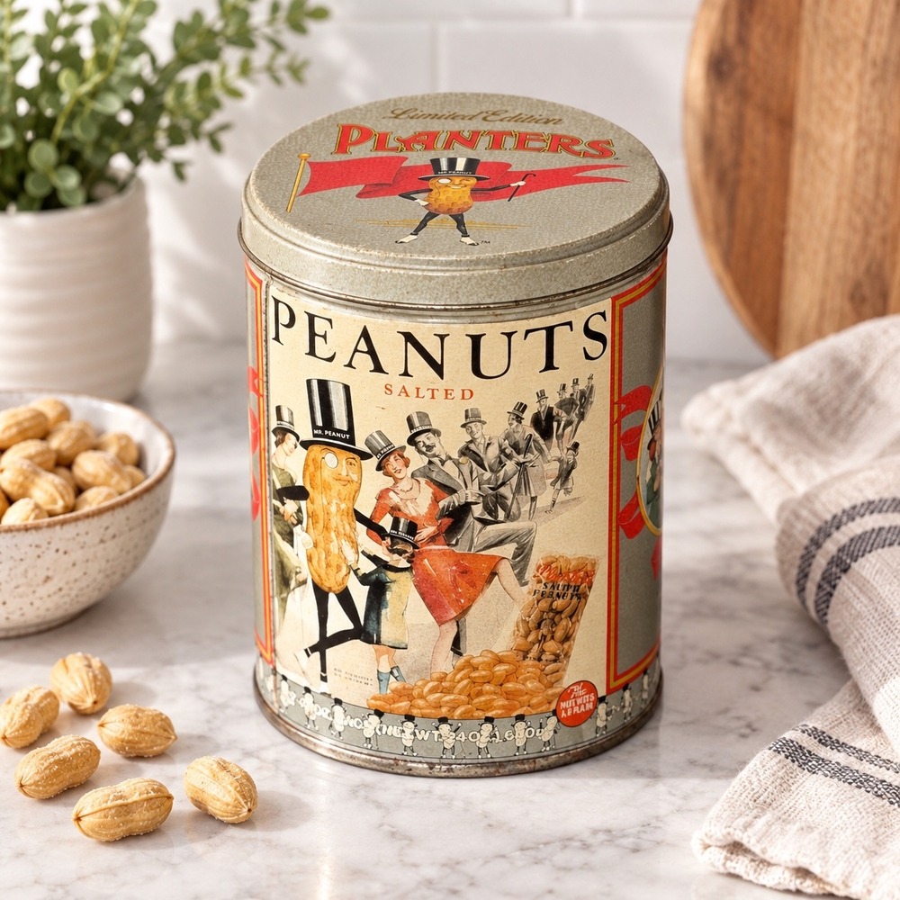 Vintage 1989 Planters Mr Peanut Limited Edition Salted Peanuts Advertising Tin